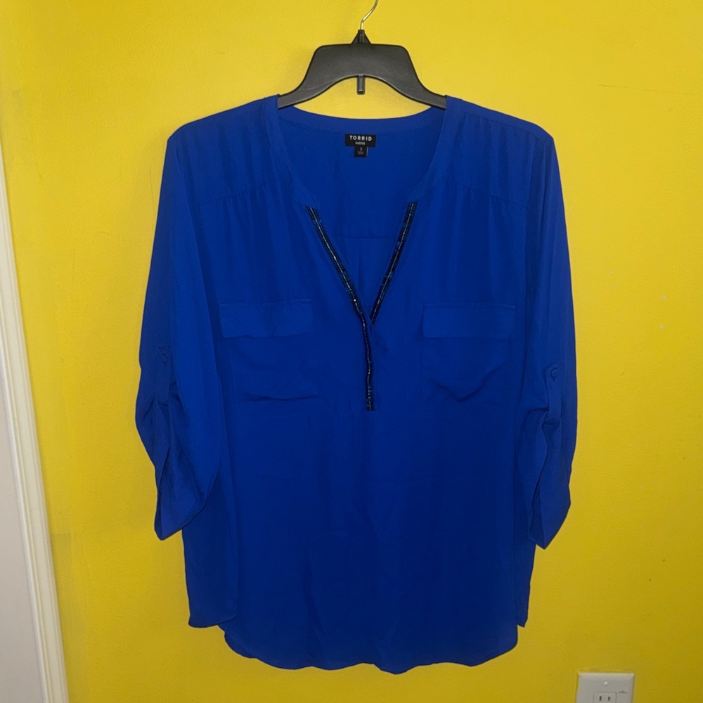torrid Cobalt Blue V-Neck Beaded Tunic